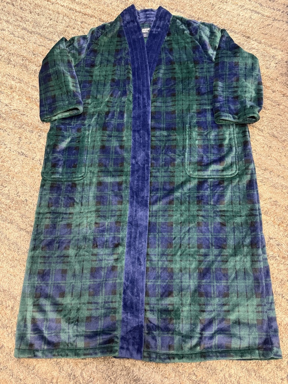 Lands' End women’s Green and Navy Plaid Plush Robe sz 3X (24W-26W)